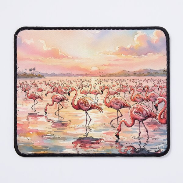 Item preview, A flock of pink flamingos wading in shallow water at sunset designed and sold by homydesign.