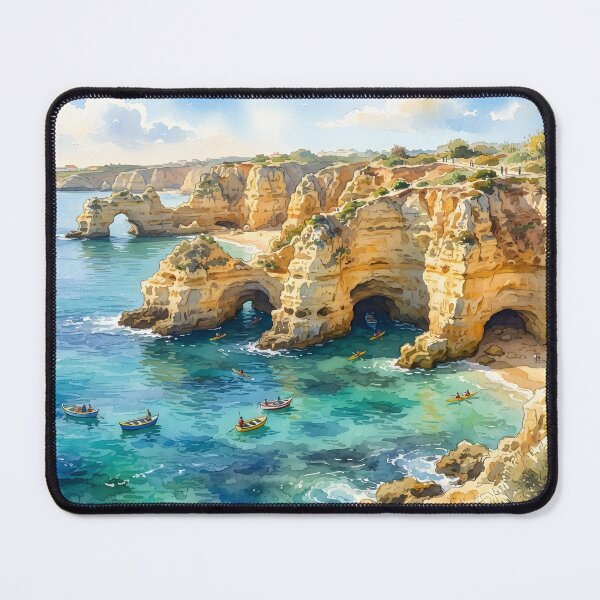 Item preview, A scenic coastal landscape with golden cliffs and sea caves designed and sold by homydesign.