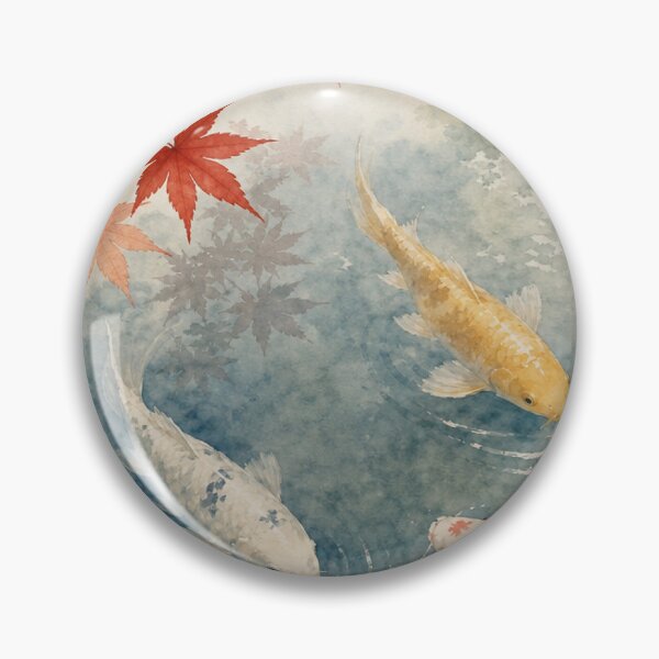 Item preview, Japanese Koi Fish Watercolor Painting with Autumn Maple Leaves designed and sold by vekotpu.