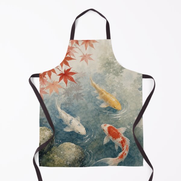 Item preview, Japanese Koi Fish Watercolor Painting with Autumn Maple Leaves designed and sold by vekotpu.