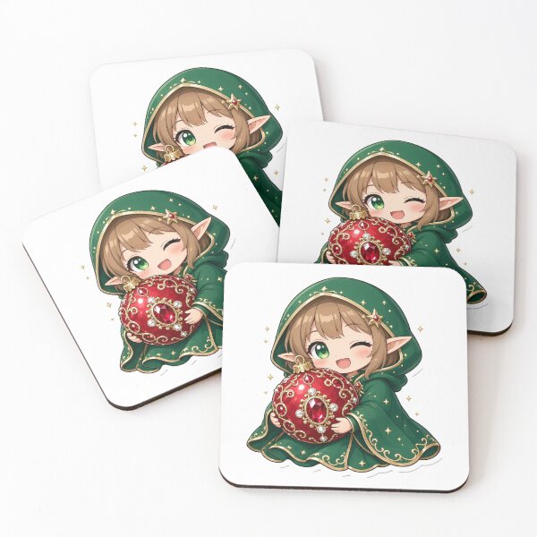 Item preview, Chibi Winter Elf Girl Holding Jeweled Ornament designed and sold by Moonlit Tower Art.