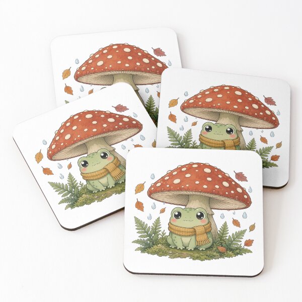 Item preview, Cozy Frog Sheltering Under Mushroom Umbrella designed and sold by Moonlit Tower Art.