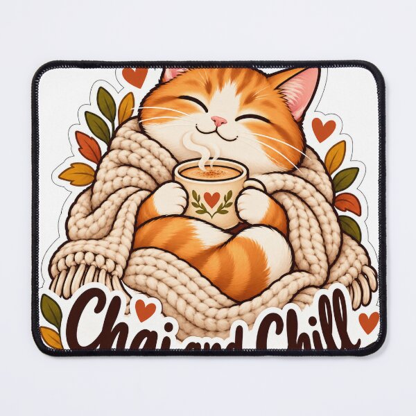 Item preview, Chai and Chill Cozy Cat with Tea Cute Sticker designed and sold by Varaprasad43.