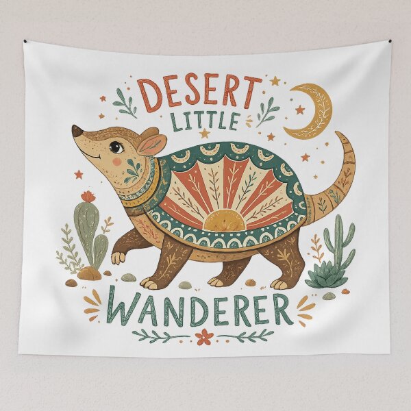 Item preview, Cute Armadillo Boho Southwestern Wildlife Desert Little Wanderer Quote Art designed and sold by inkoutninja.
