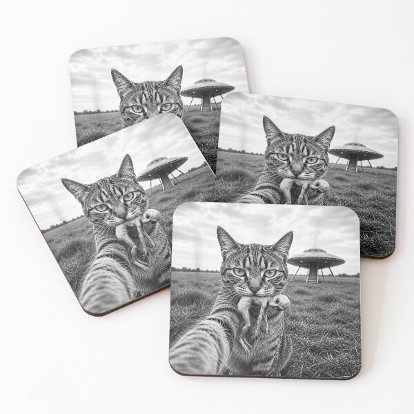 Item preview, Cat Selfie with Alien and UFO  Funny Alien Cat  designed and sold by cretegracieuk.