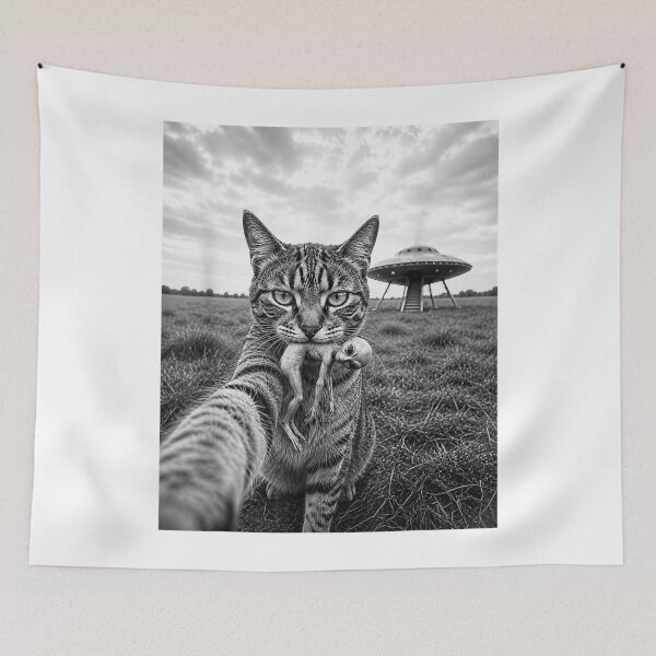 Item preview, Cat Selfie with Alien and UFO  Funny Alien Cat  designed and sold by cretegracieuk.