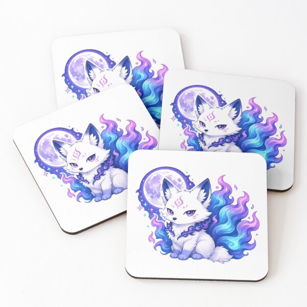 Item preview, Mystic Spirit Fox with Blue Flame Tails designed and sold by Moonlit Tower Art.