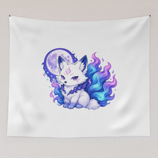 Item preview, Mystic Spirit Fox with Blue Flame Tails designed and sold by Moonlit Tower Art.