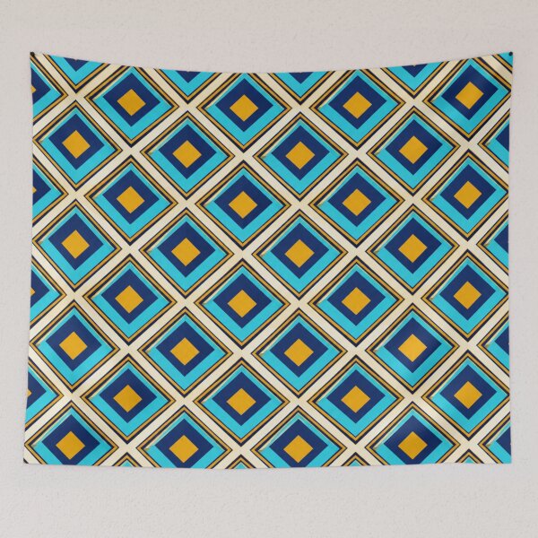 Item preview, Cyan, Indigo and Mustard Gold Geometric Diamond Pattern designed and sold by Dream Bloom Gallery.
