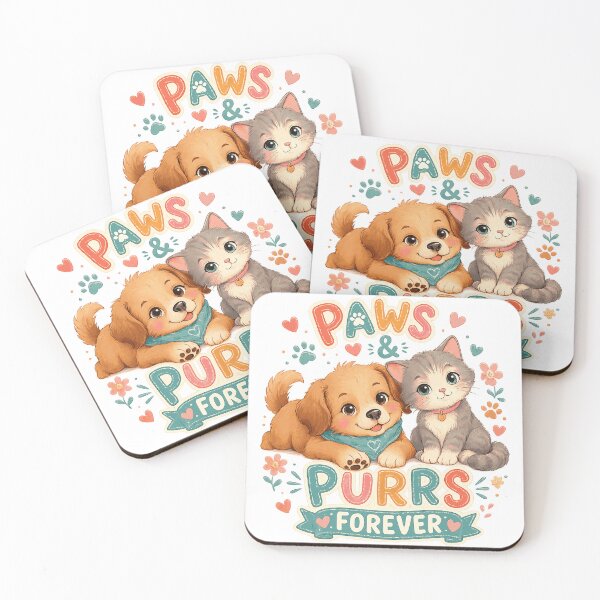 Item preview, Cute Puppy and Kitten Paws and Purrs Forever Pet Lovers Friendship Art designed and sold by inkoutninja.