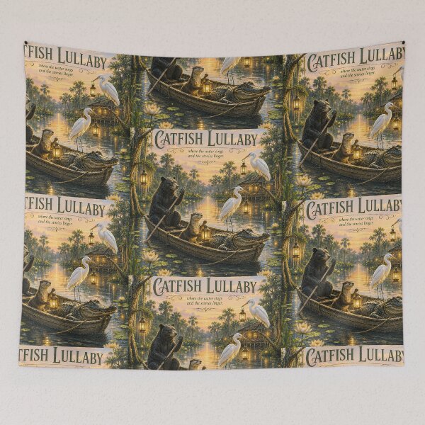 Item preview, Catfish Lullaby Florida Swamp Storybook Wildlife Art Print-Upscaled Version designed and sold by Novel Works Studio.