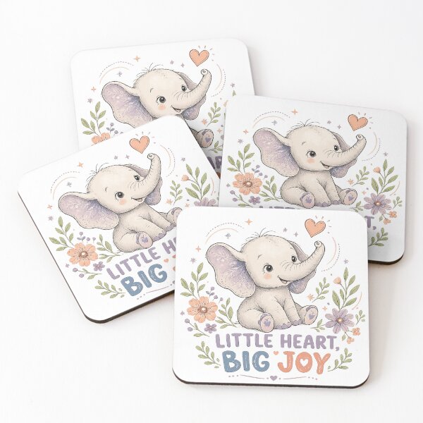 Item preview, Cute Baby Elephant Floral Nursery Animal Little Heart Big Joy Quote Art designed and sold by inkoutninja.