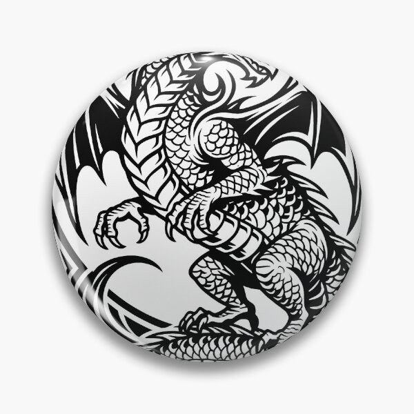Item preview, Right Facing Scaled Dragon Tattoo – Winged Dragon in Tribal Wing Circle Black Ink Art designed and sold by DragonSerpent Ink.
