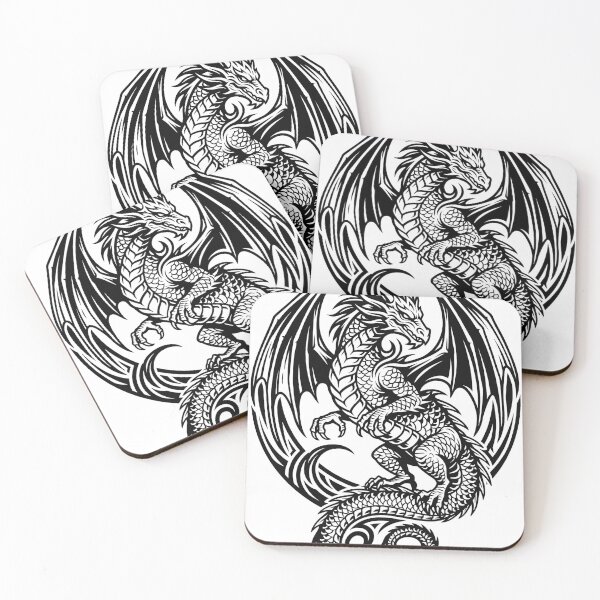 Item preview, Right Facing Scaled Dragon Tattoo – Winged Dragon in Tribal Wing Circle Black Ink Art designed and sold by DragonSerpent Ink.