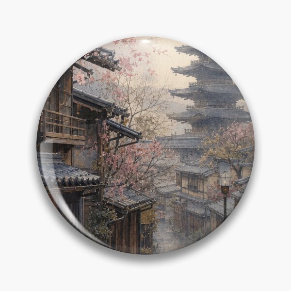 Item preview, Rainy Spring Day in Kyoto Cherry Blossoms Pagoda Street Watercolor designed and sold by vekotpu.