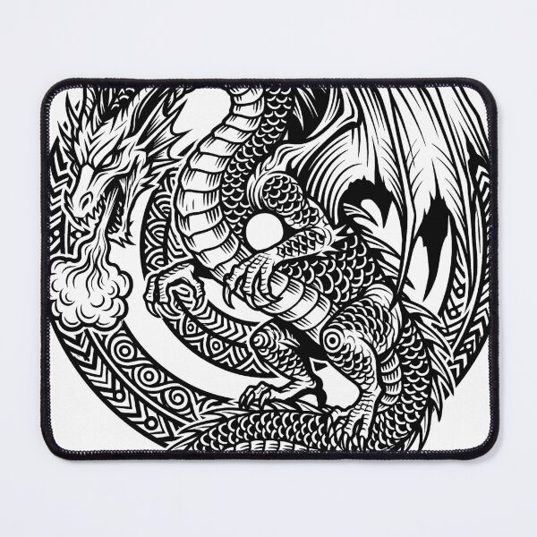 Item preview, Dragon with Pattern Ring Tattoo – Scaled Smoke Breathing Dragon Tribal Mandala Art designed and sold by DragonSerpent Ink.