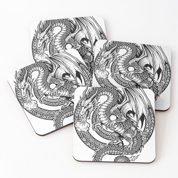 Item preview, Dragon with Pattern Ring Tattoo – Scaled Smoke Breathing Dragon Tribal Mandala Art designed and sold by DragonSerpent Ink.
