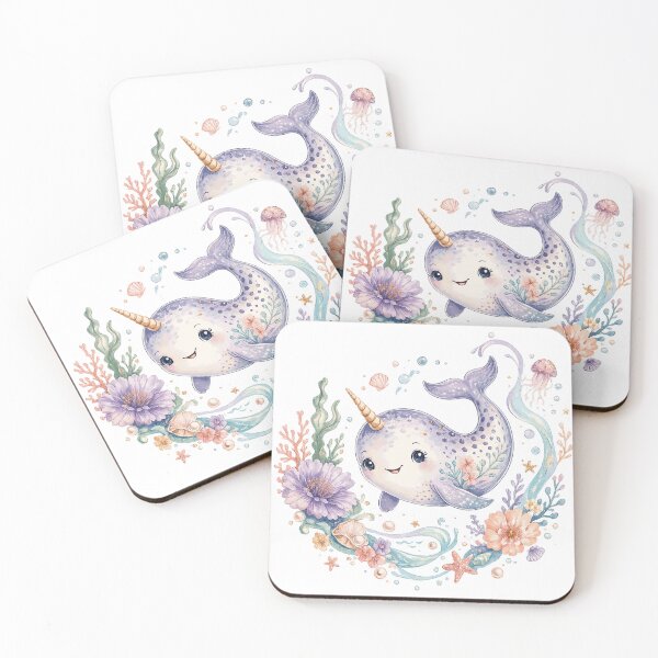 Item preview, Cute Narwhal Unicorn of the Sea Pastel Ocean Floral Fantasy Art designed and sold by inkoutninja.