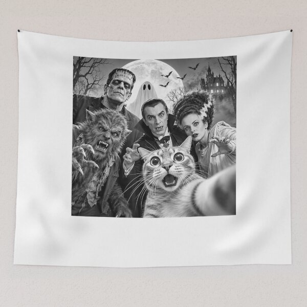 Item preview, Cat Selfie with Retro Horror Movie Monsters Funny Halloween  designed and sold by PallabRoy009.