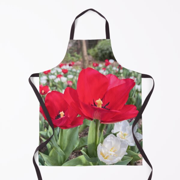 Item preview, Vibrant Red Tulips Blooming Among Delicate White Double Tulips designed and sold by Be Captured by Brittany Emma.