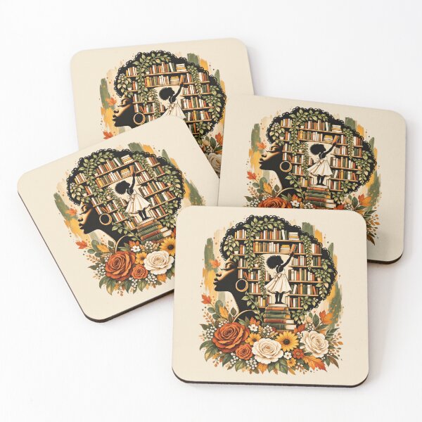 Item preview, Black Woman Afro Library Painterly Autumn Floral Book Lover designed and sold by AmiGraph.