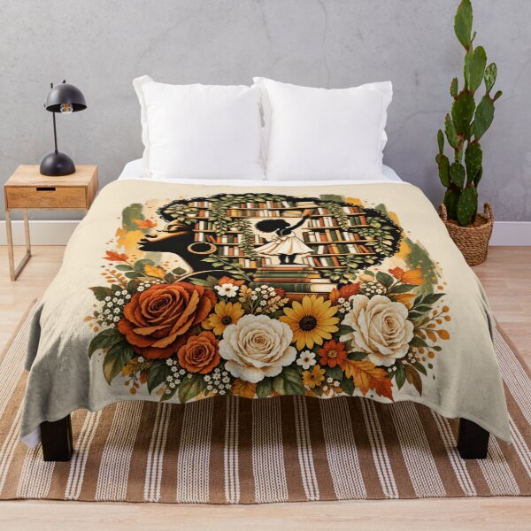 Item preview, Black Woman Afro Library Painterly Autumn Floral Book Lover designed and sold by AmiGraph.