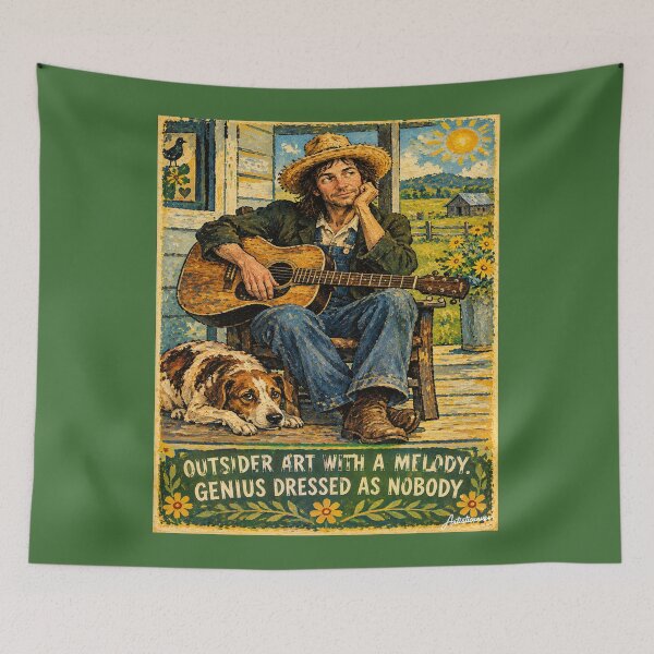 Item preview, Michael Hurley Porch Folk Art Straw Hat Guitar Dog designed and sold by Artisticanvas.