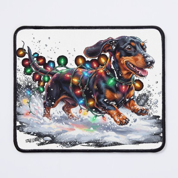 Item preview, Adorable Dachshund Stealing Christmas Lights – Festive Dog Illustration Fitted V-Neck T-Shirt designed and sold by FrogMonarch.