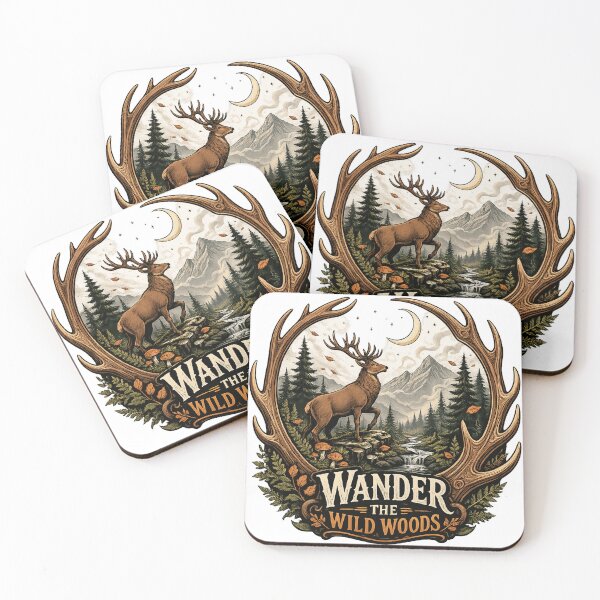 Item preview, Majestic Stag Deer Mountain Forest Vintage Nature Wander the Wild Woods Art designed and sold by inkoutninja.