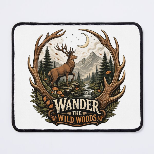 Item preview, Majestic Stag Deer Mountain Forest Vintage Nature Wander the Wild Woods Art designed and sold by inkoutninja.