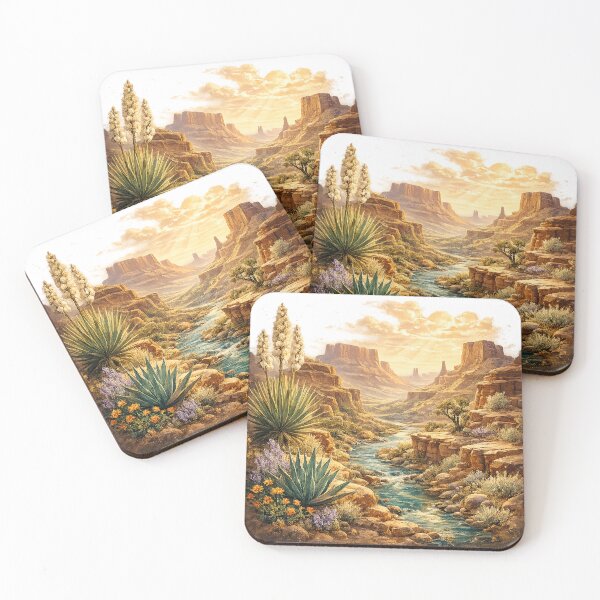 Item preview, Golden Desert Canyon Sunset Southwestern River Landscape Nature Art designed and sold by inkoutninja.