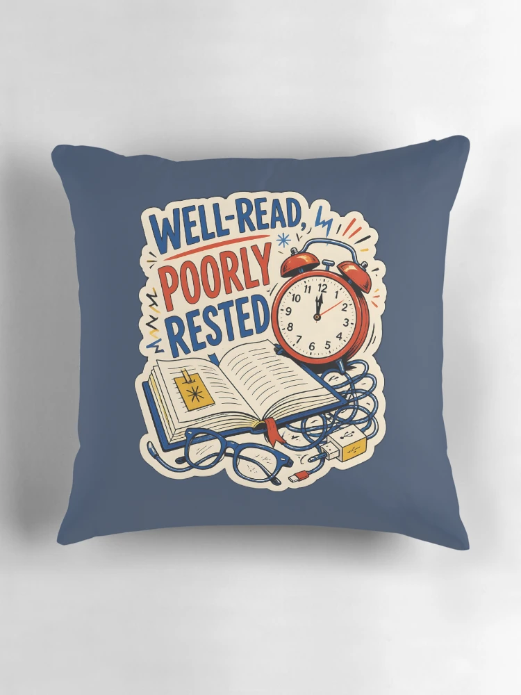 Thumbnail 3 of 4, Pillow, Well-Read, Poorly Rested designed and sold by FringeInk.