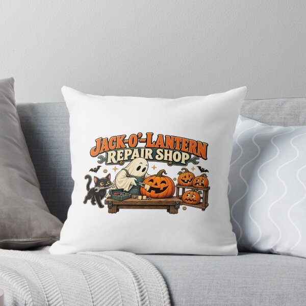 Item preview, Jack-O’-Lantern Repair Shop – Funny Ghost Mechanic and Black Cat designed and sold by Tlion.