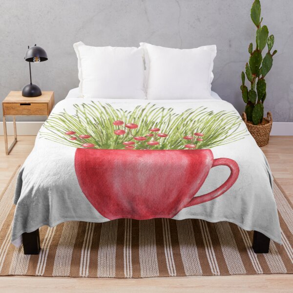 Item preview, Watercolor Red Teacup with Pine Needles and Berries designed and sold by eves_aquadreams.