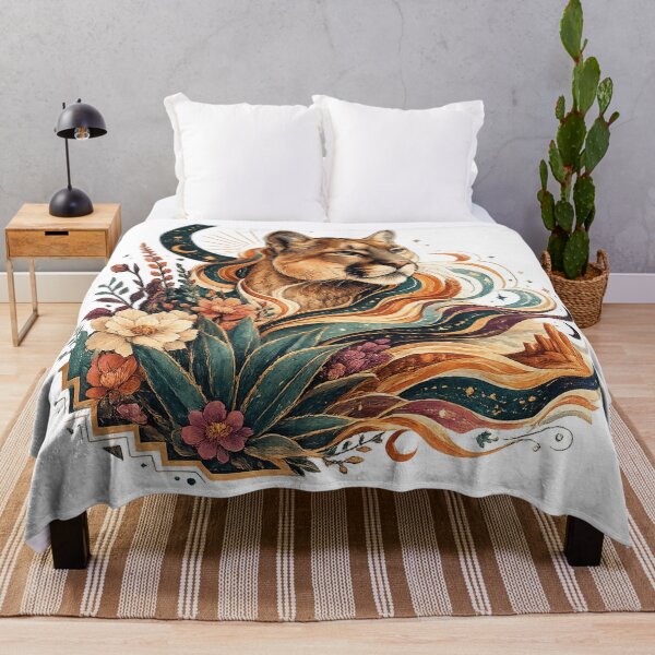 Item preview, Celestial Mountain Lion Boho Cougar Desert Wildflowers Fantasy Wildlife Art designed and sold by inkoutninja.