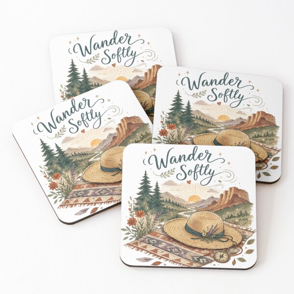 Item preview, Boho Mountain Sunset Wander Softly Cozy Hiking Nature Adventure Art designed and sold by inkoutninja.