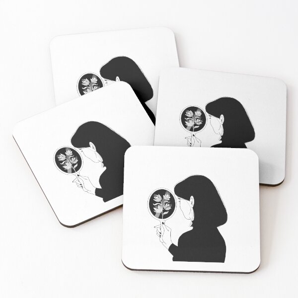 Item preview, Woman Looking Into Floral Mirror – Minimalist Surreal Black and White Art designed and sold by Vilora27.