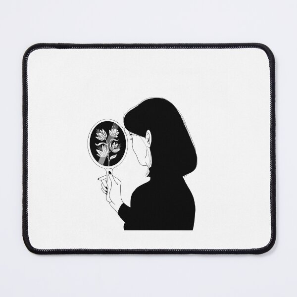 Item preview, Woman Looking Into Floral Mirror – Minimalist Surreal Black and White Art designed and sold by Vilora27.