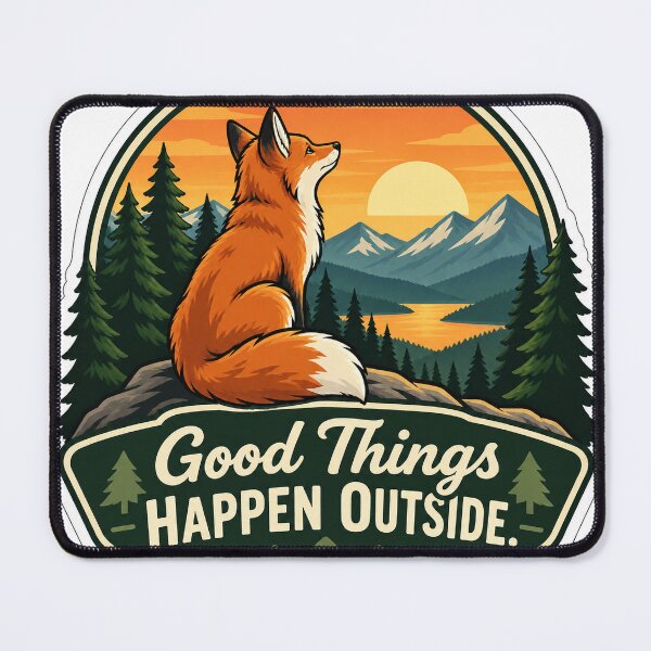 Item preview, Good Things Happen Outside Fox Sunset Forest Sticker designed and sold by Varaprasad43.