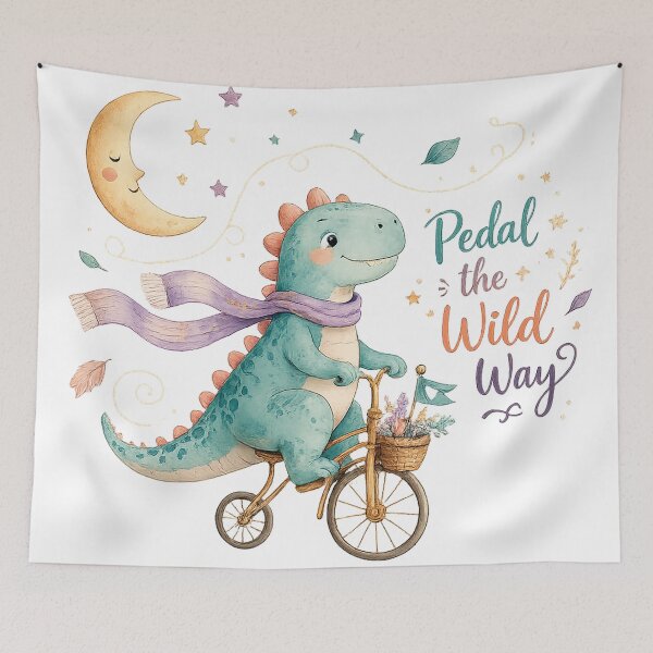 Item preview, Cute Dinosaur Riding Bicycle Pedal the Wild Way Whimsical Adventure Art designed and sold by inkoutninja.