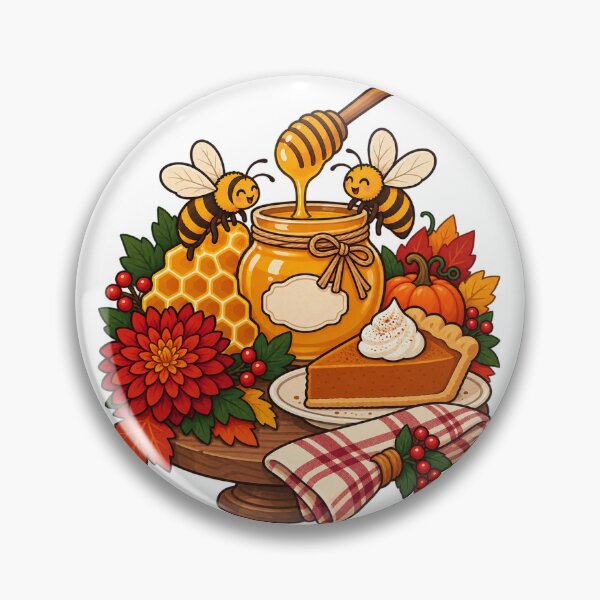 Item preview, Thanksgiving Honey Bees and Honey Jar with Pumpkin Pie designed and sold by skyartdesign.