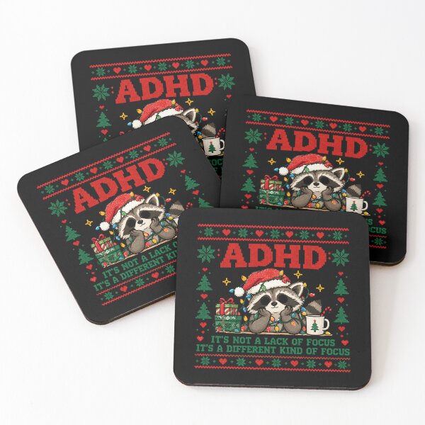Item preview, ADHD Ugly Christmas Sweater Raccoon Funny Neurodivergent Holiday Quote designed and sold by Marti’s Shop Corner.