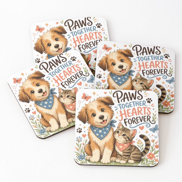 Item preview, Cute Puppy and Kitten Paws Together Hearts Forever Friendship Pet Lover Art designed and sold by inkoutninja.