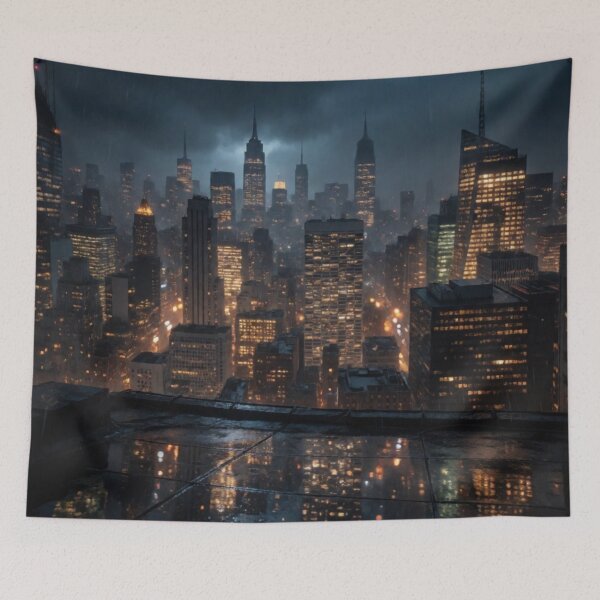 Item preview, Storm Above the Skyline - Rainy Metropolitan Nightscape designed and sold by nhk999.