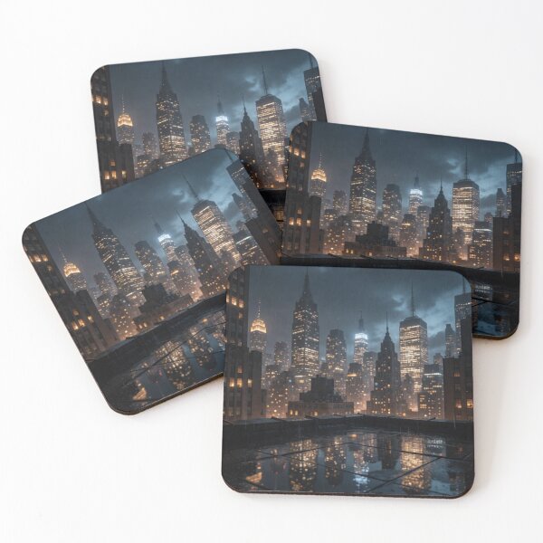 Item preview, Midnight Reflections - Rainy Rooftop City Lights Art designed and sold by nhk999.