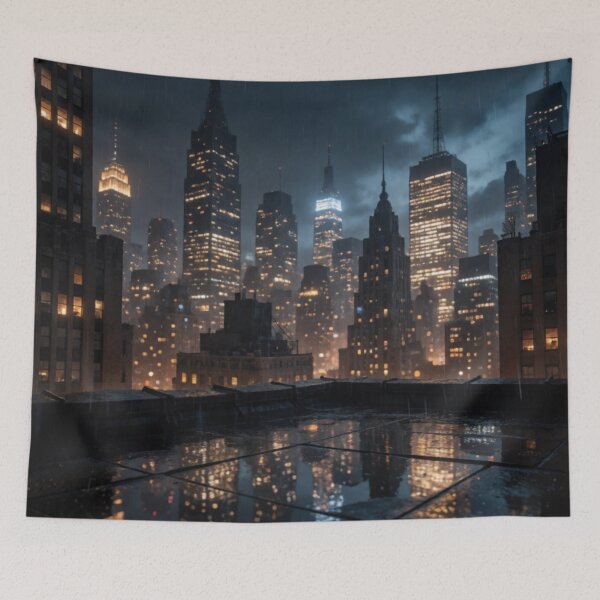 Item preview, Midnight Reflections - Rainy Rooftop City Lights Art designed and sold by nhk999.