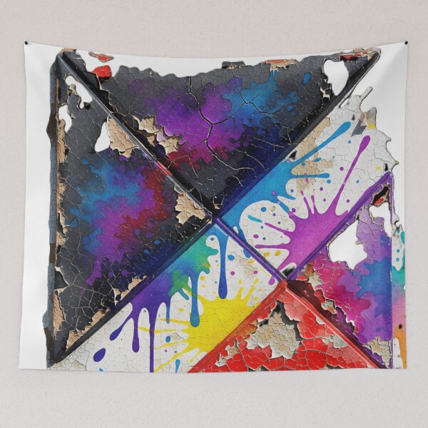 Item preview, dark triangle drips cracked peel colorful geometric distressed abstract design designed and sold by SmashingDeals.