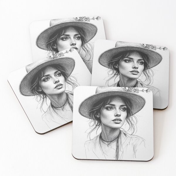 Item preview, Rustic Muse - Boho Hat Pencil Portrait Sketch designed and sold by nhk999.