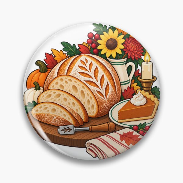 Item preview, Thanksgiving Sourdough Bread with Sunflowers and Pumpkin Pie designed and sold by skyartdesign.