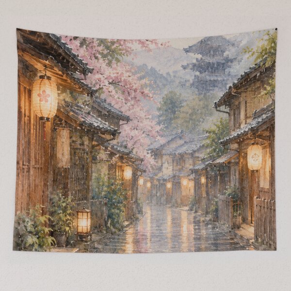 Item preview, Kyoto Spring Rain Japanese Watercolor Painting designed and sold by vekotpu.